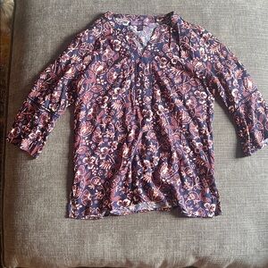 Gloria Vanderbilt Navy and Pink Floral Blouse